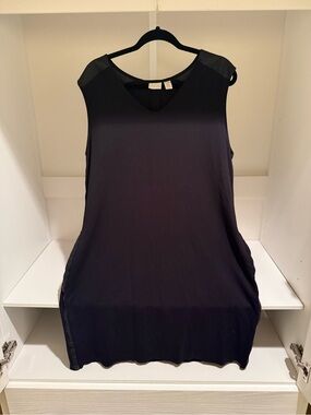 Chico's Black Sleeveless V-neck Dress with Faux Leather Shoulder & Side Trim